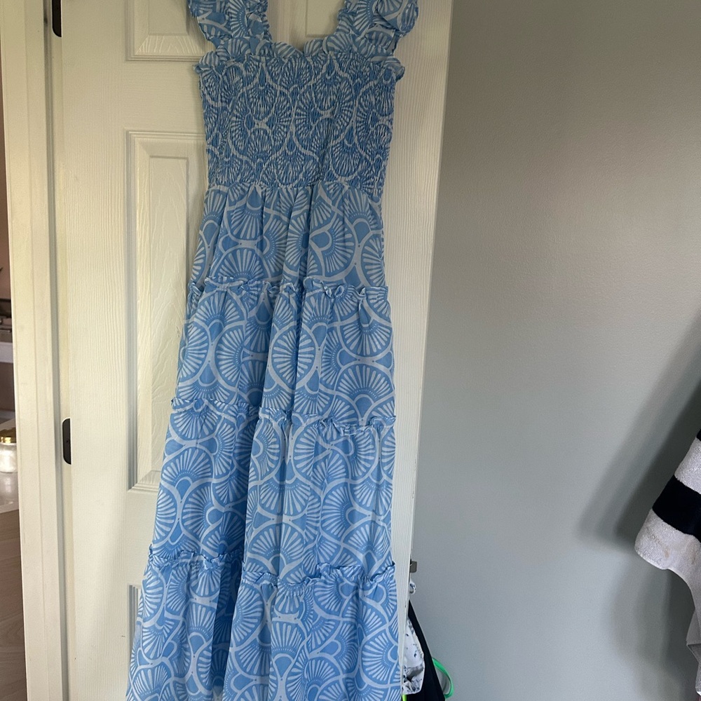 Elegant Blue Patterned Women's Dress